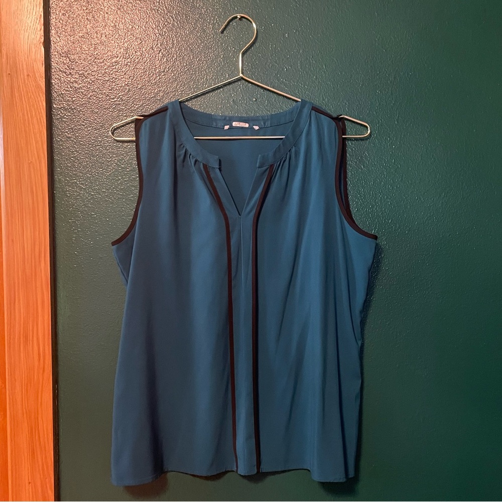 Turquoise Blouse with black trim